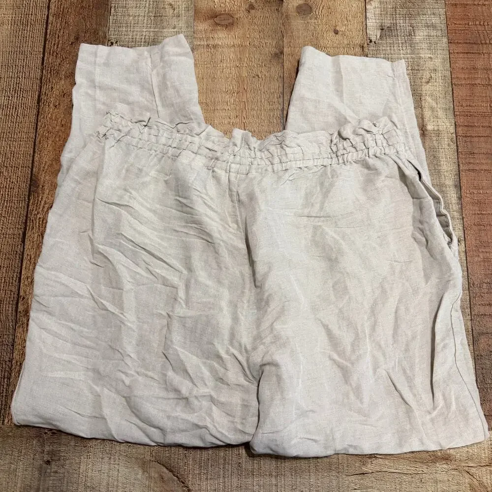 H&M NEW Wmn Cream Linen Blend Paperbag Cropped Pull-On Pants Sz XL Resort Casual